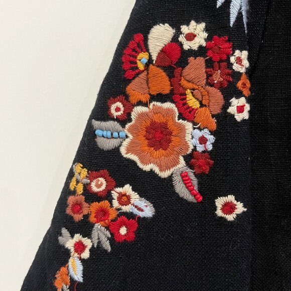 Anthropologie Maeve Ellen Embroidered Blazer Floral Black Cotton Size 12 New - Picture 5 of 9